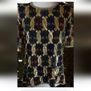 Laurence Kazar Multicolor Beaded Top